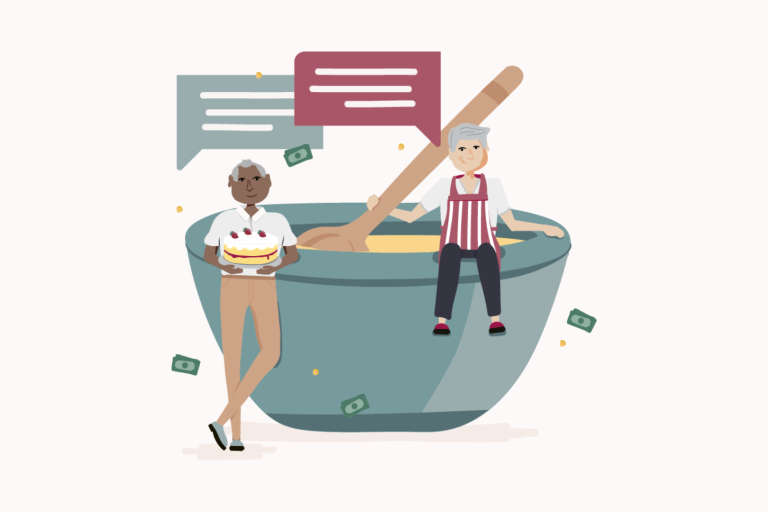 Fathom illustration of a couple baking a cake